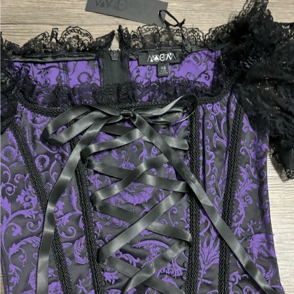 NWT Dolls Kill / Widow Hit The Ground Purple Brocade Corset Top - Picture 3 of 5